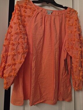 Multiples  Rosette Sleeve Crinkle Peasant Blouse